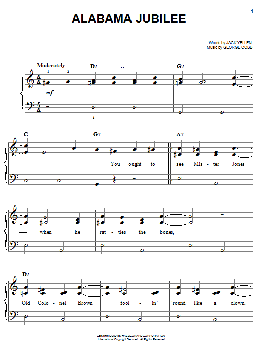 Learn to play Jerry Reed Alabama Jubilee sheet music for Easy Piano in minutes. Price: 6.9900$ Jerry Reed Alabama Jubilee sheet music notes and chords arranged for Easy Piano