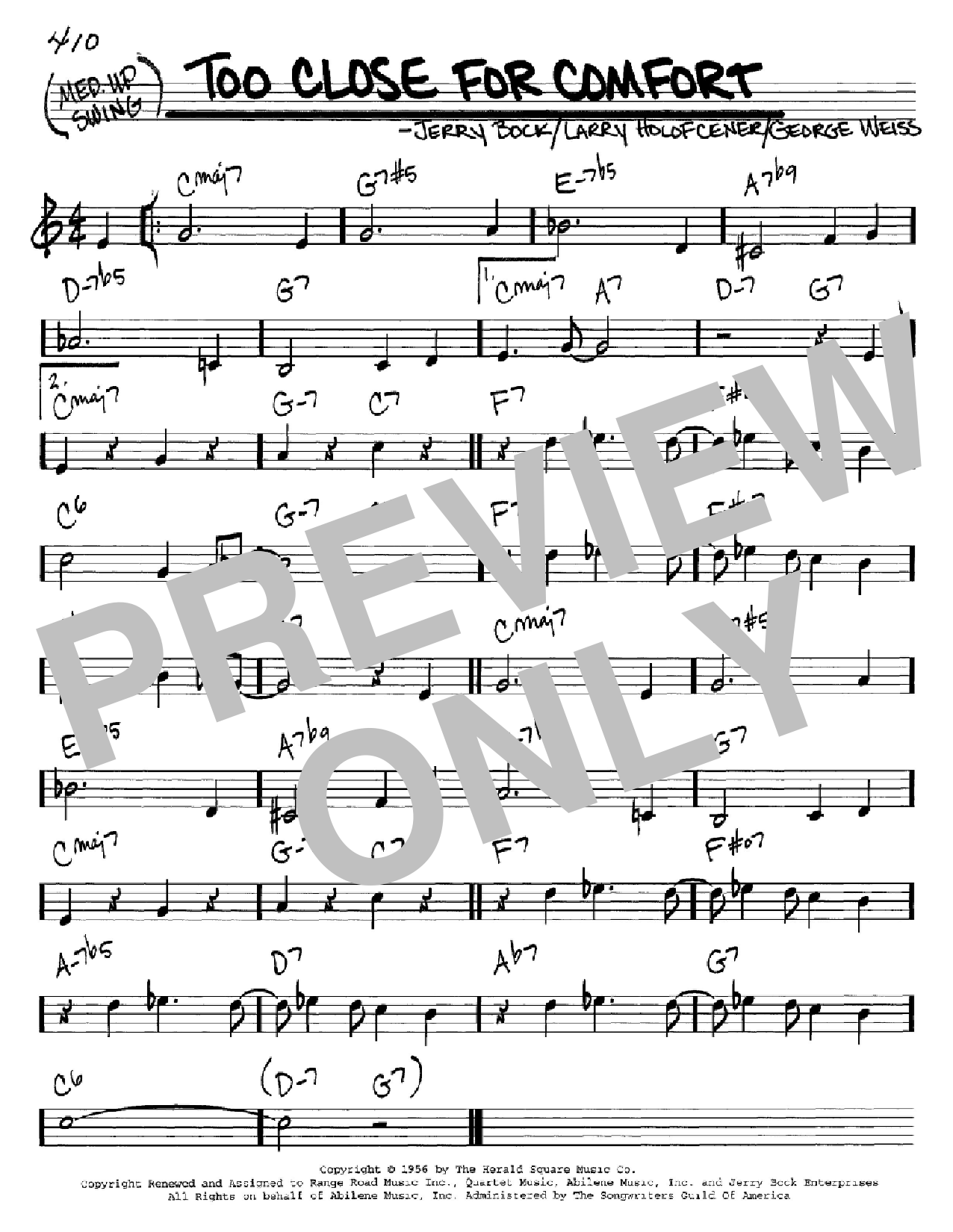 Jerry Bock Too Close For Comfort Sheet Music Pdf Notes Chords