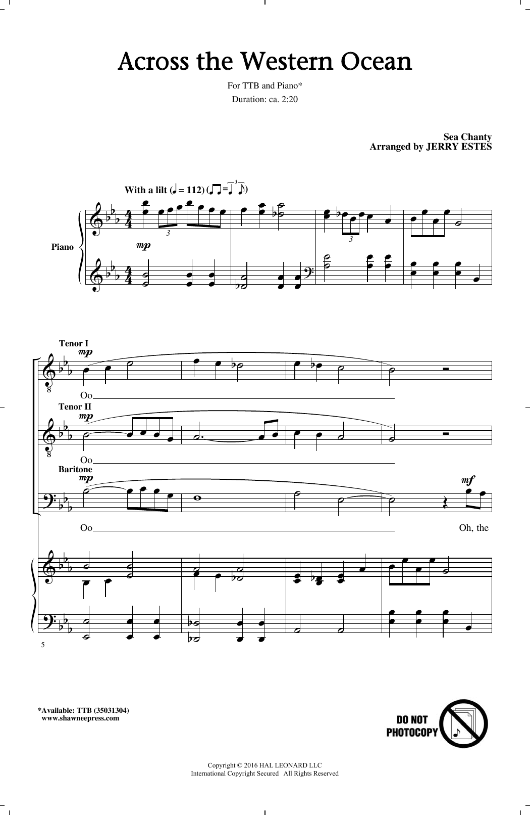 Learn to play Jerry Estes Across The Western Ocean sheet music for TTBB Choir in minutes. Price: 3.9900$ Jerry Estes Across The Western Ocean sheet music notes and chords arranged for TTBB Choir