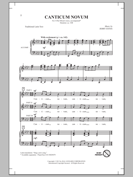 Jerry Estes Canticum Novum sheet music notes and chords. Download Printable PDF.