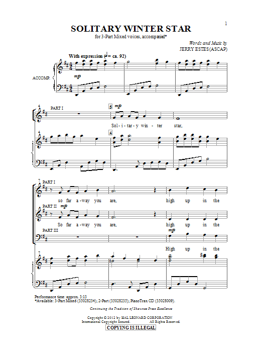 Jerry Estes Solitary Winter Star sheet music notes and chords. Download Printable PDF.