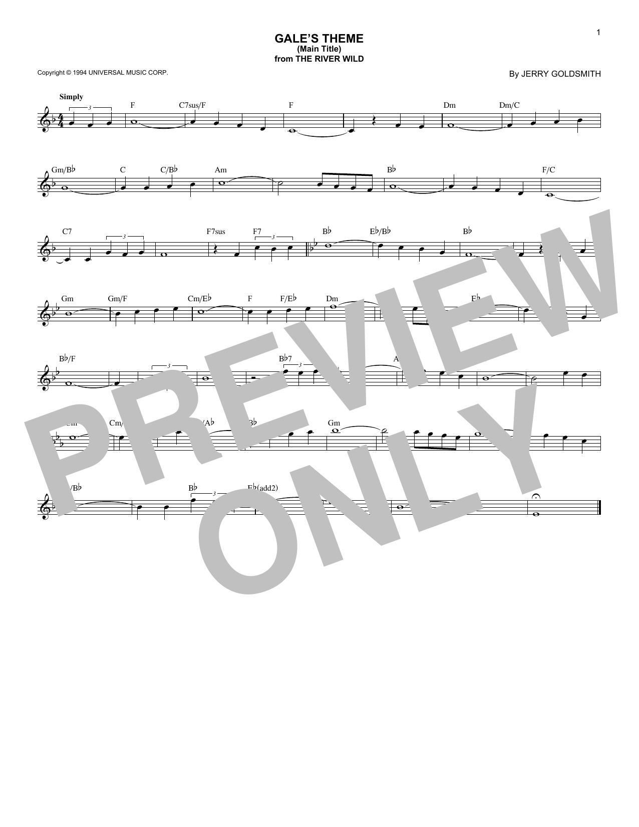 Learn to play Jerry Goldsmith Gale's Theme (Main Title) sheet music for Easy Piano in minutes. Jerry Goldsmith Gale's Theme (Main Title) sheet music notes and chords