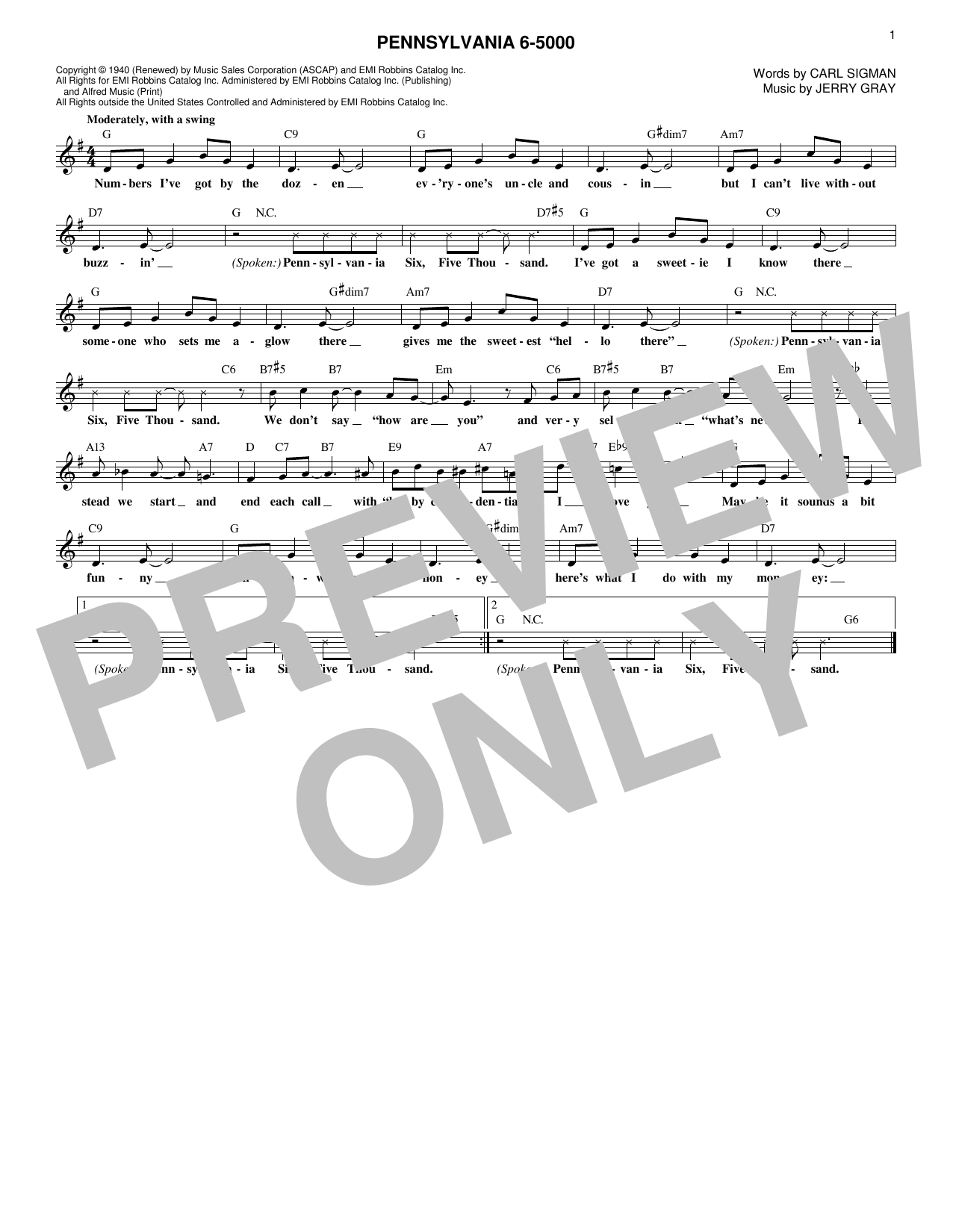 Learn to play Jerry Gray Pennsylvania 6-5000 sheet music for Lead Sheet / Fake Book in minutes. Jerry Gray Pennsylvania 6-5000 sheet music notes and chords. Download Printable PDF.