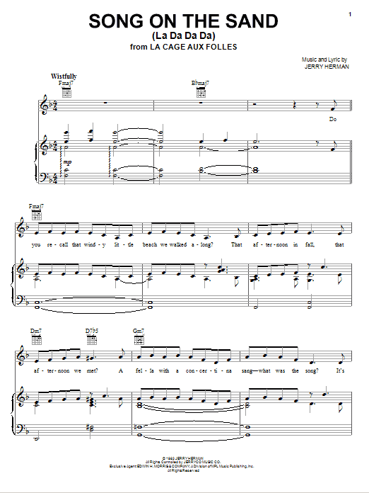 Learn to play Jerry Herman Song On The Sand (La Da Da Da) sheet music for Piano, Vocal & Guitar (Right-Hand Melody) in minutes. Jerry Herman Song On The Sand (La Da Da Da) sheet music notes and chords. Download Printable PDF.