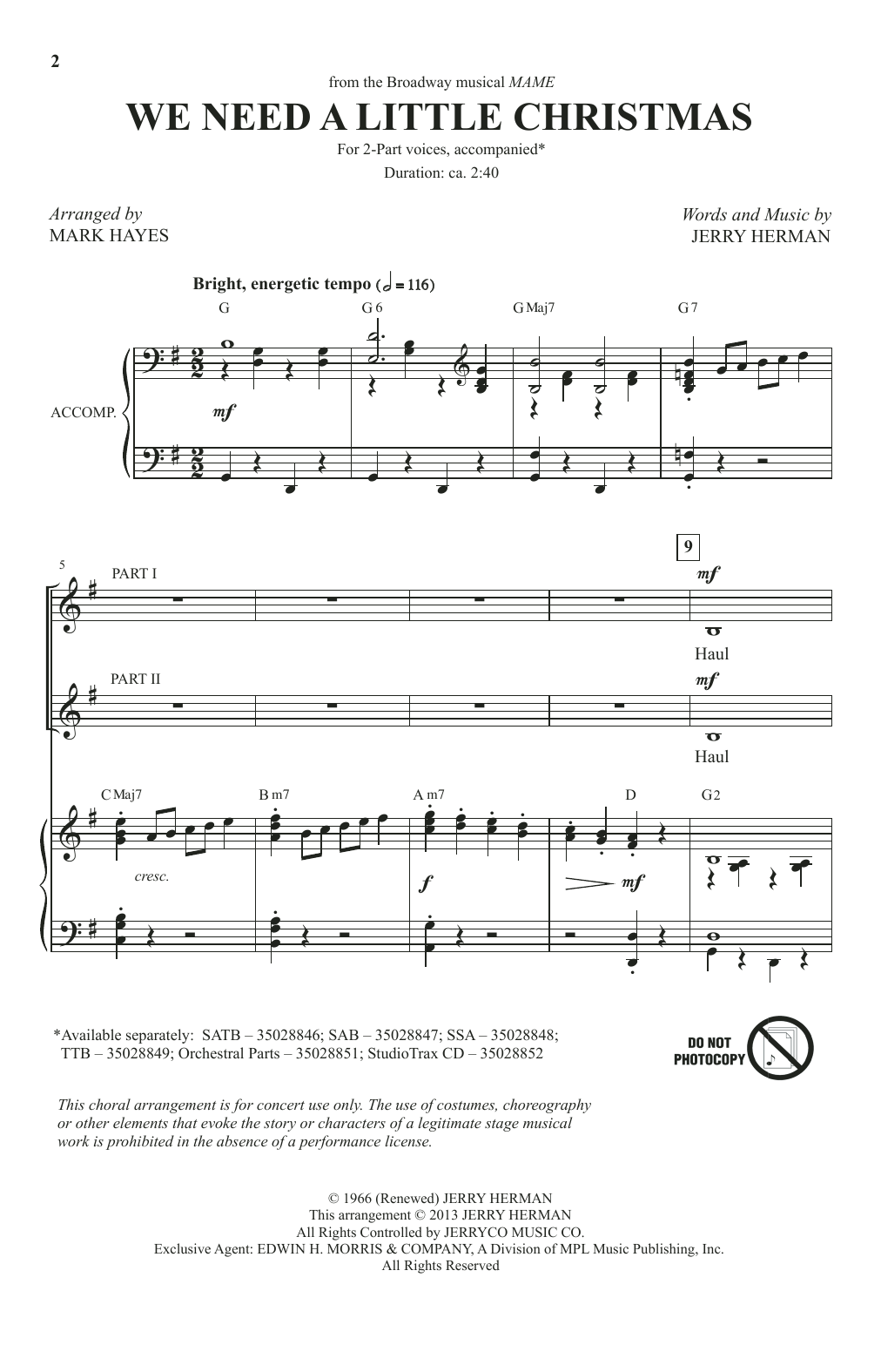 Learn to play Jerry Herman We Need A Little Christmas (from Mame) (arr. Mark Hayes) sheet music for TTBB Choir in minutes. Price: 3.9900$ Jerry Herman We Need A Little Christmas (from Mame) (arr. Mark Hayes) sheet music notes and chords arranged for TTBB Choir