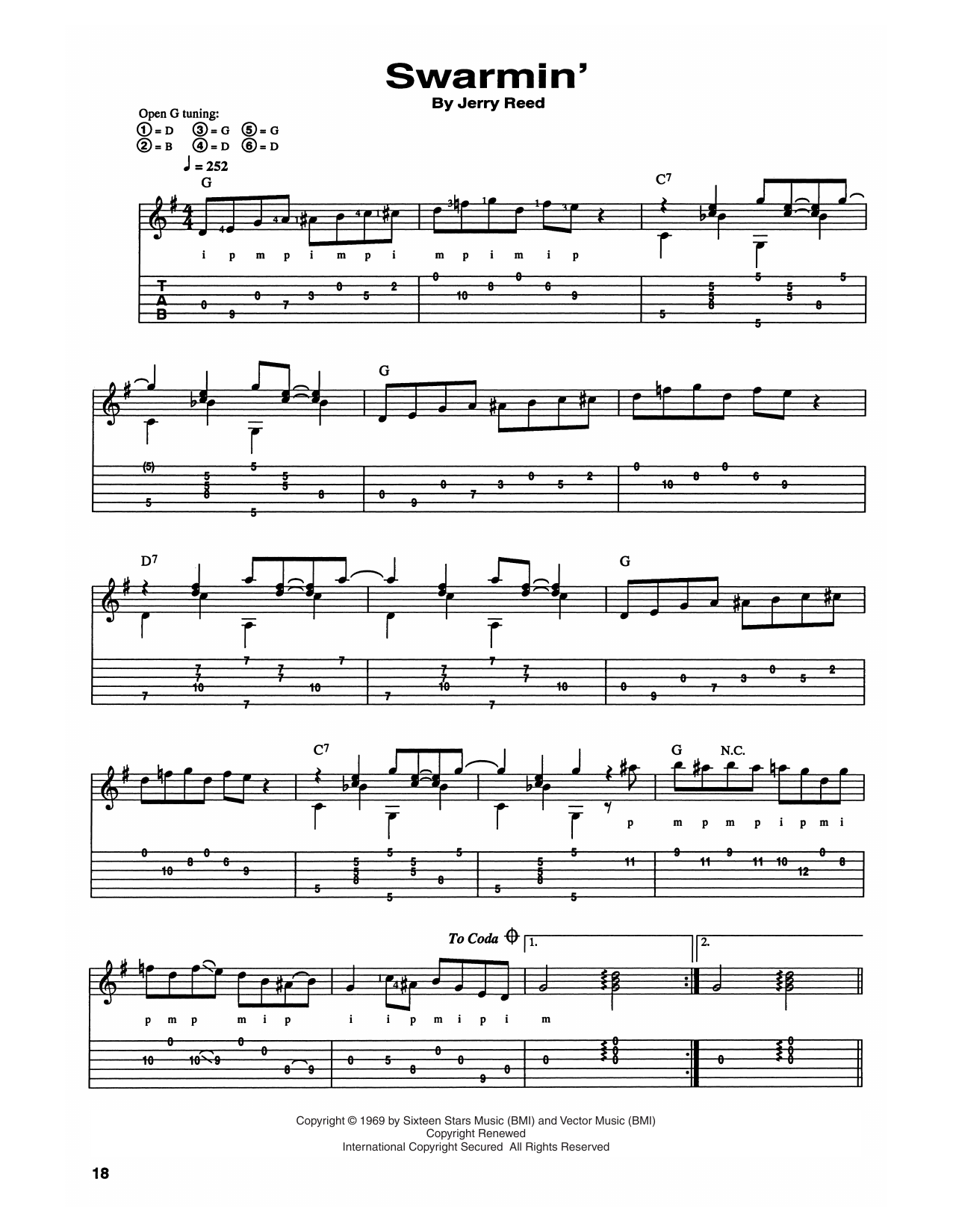 Jerry Reed Swarmin' sheet music notes and chords. Download Printable PDF.