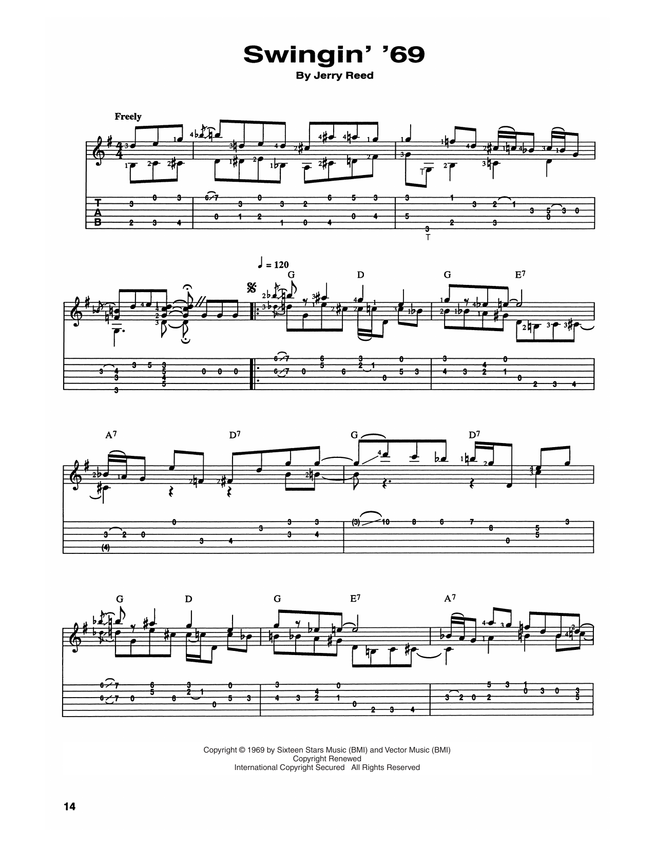 Jerry Reed Swinging '69 sheet music notes and chords. Download Printable PDF.