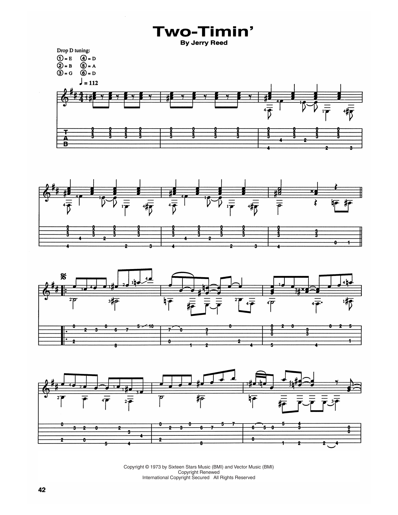 Jerry Reed Two Timin' sheet music notes and chords. Download Printable PDF.