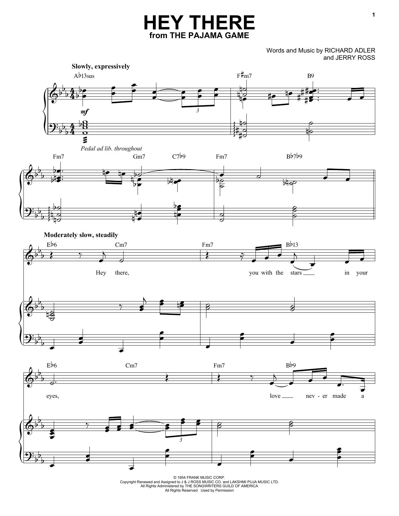 Jerry Ross Hey There sheet music notes and chords. Download Printable PDF.