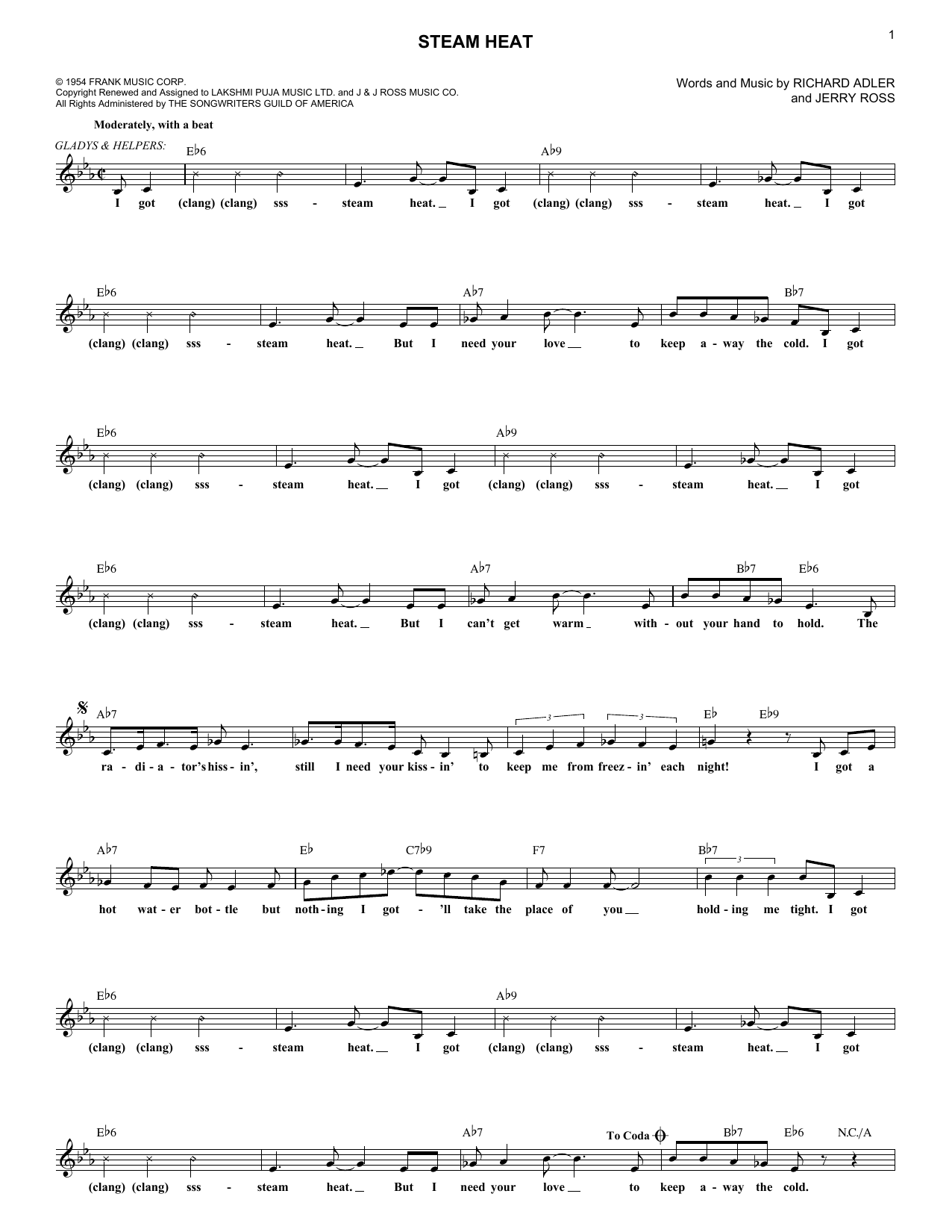 Jerry Ross Steam Heat sheet music notes and chords. Download Printable PDF.