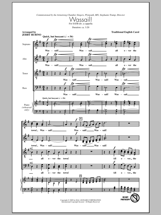 Learn to play Jerry Rubino Wassail Song sheet music for SATB Choir in minutes. Price: 3.9900$ Jerry Rubino Wassail Song sheet music notes and chords arranged for SATB Choir