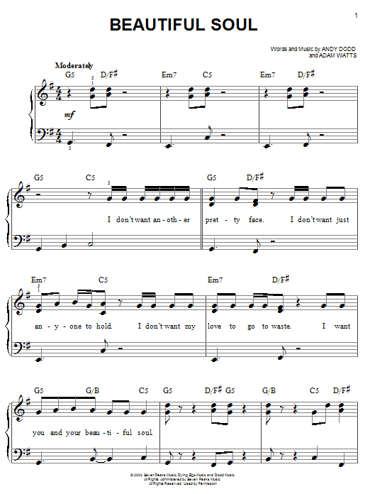 Jesse McCartney Beautiful Soul sheet music notes and chords. Download Printable PDF.