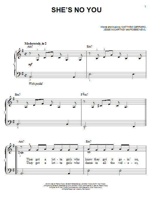 Jesse McCartney She's No You sheet music notes and chords arranged for Easy Piano