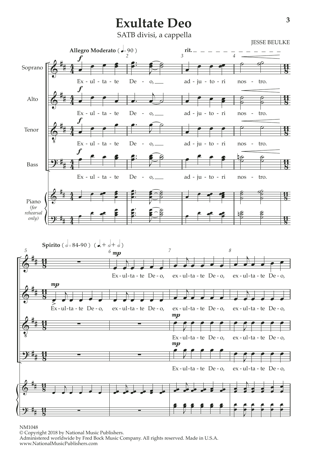 Jesse Beulke Exultate Deo sheet music notes and chords. Download Printable PDF.