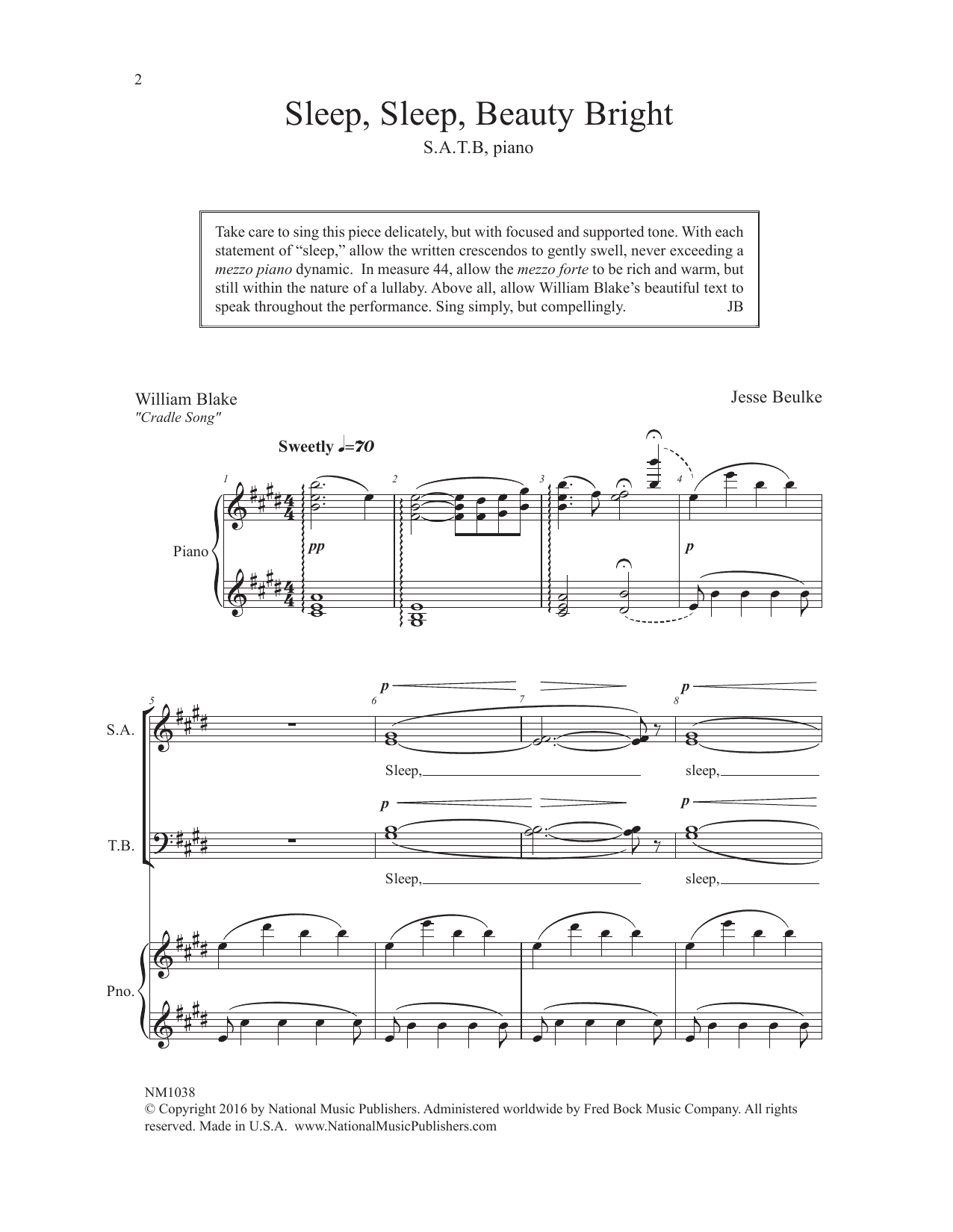 Learn to play Jesse Beulke Sleep, Sleep Beauty Bright sheet music for SATB Choir in minutes. Price: 3.9900$ Jesse Beulke Sleep, Sleep Beauty Bright sheet music notes and chords arranged for SATB Choir