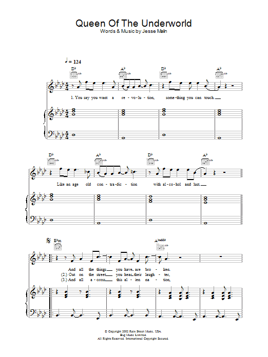 Learn to play Jesse Malin Queen Of The Underworld sheet music for Piano, Vocal & Guitar in minutes. Jesse Malin Queen Of The Underworld sheet music notes and chords. Download Printable PDF.
