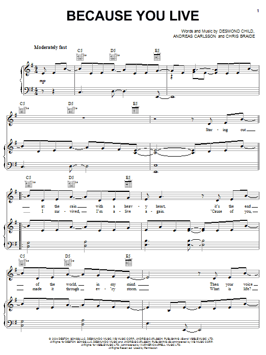 Download Jesse McCartney "Because You Live" Sheet Music & PDF Chords