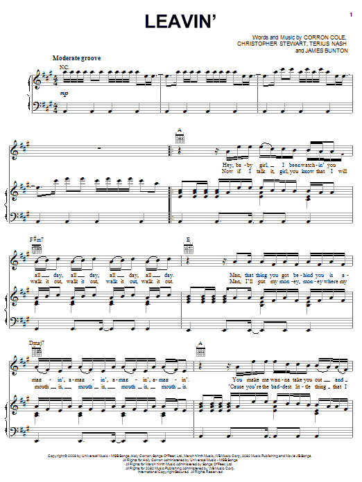 Jesse McCartney "Leavin'" Sheet Music PDF Notes, Chords Pop Score