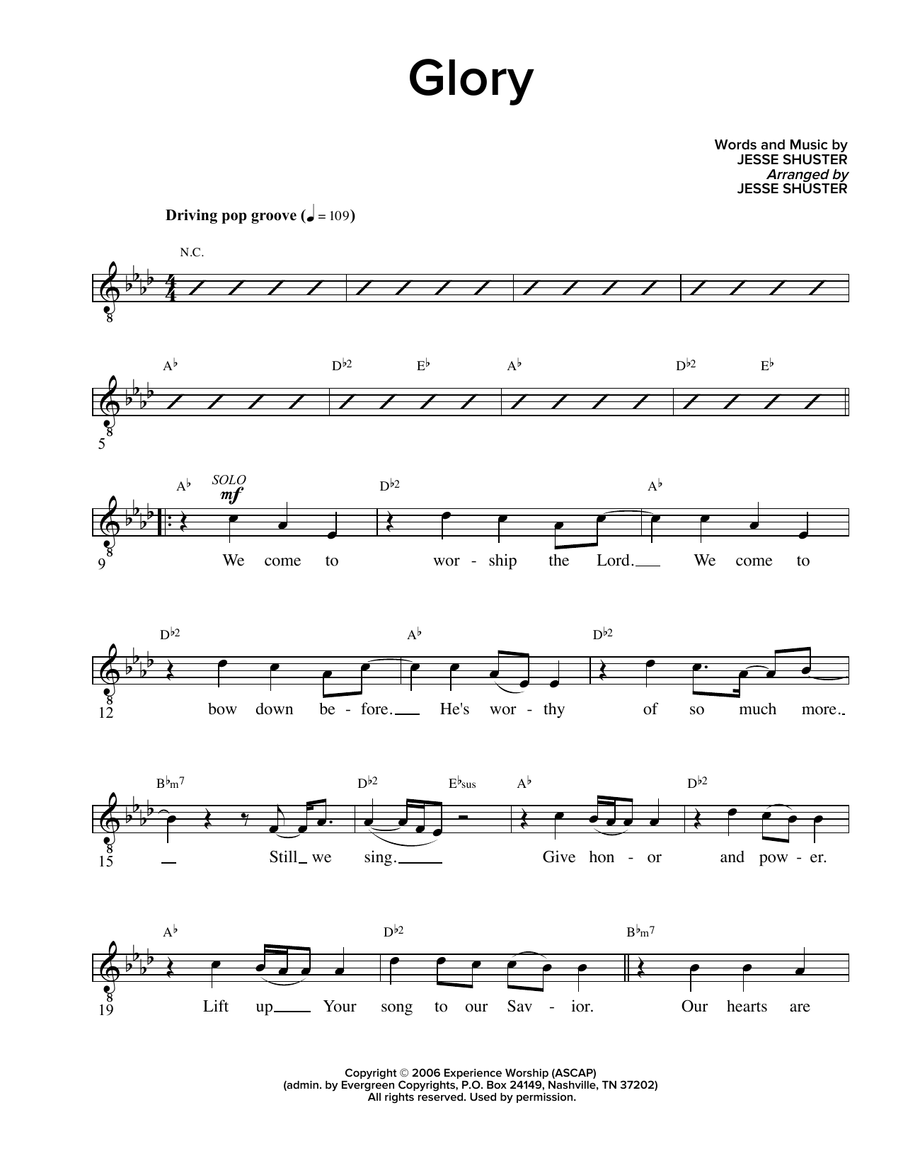 Jesse Shuster Glory sheet music notes and chords. Download Printable PDF.