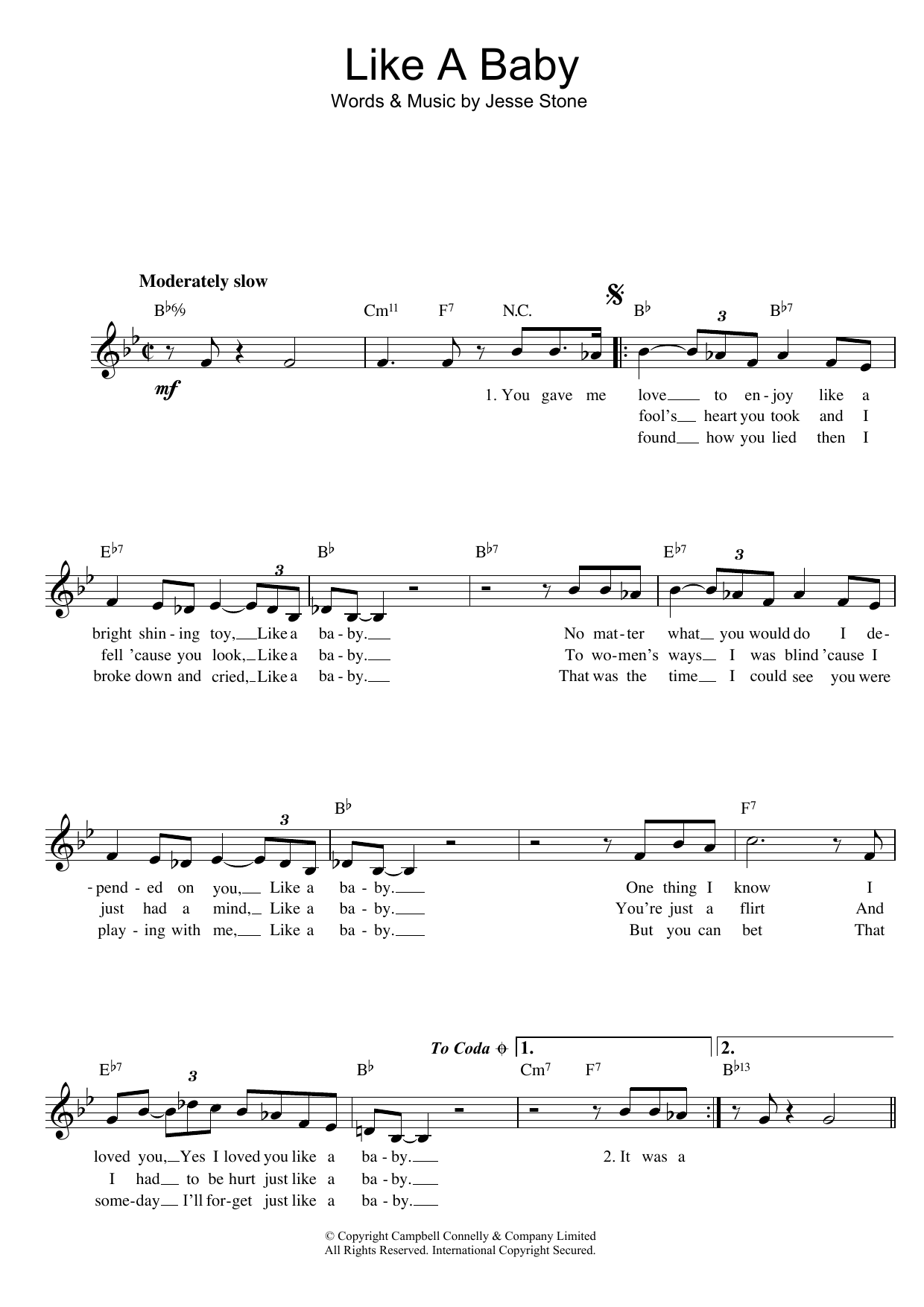 Jesse Stone Like A Baby sheet music notes and chords. Download Printable PDF.