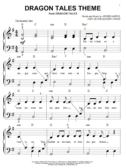 Learn to play Jessee Harris Dragon Tales Theme sheet music for Piano, Vocal & Guitar (Right-Hand Melody) in minutes. Jessee Harris Dragon Tales Theme sheet music notes and chords. Download Printable PDF.