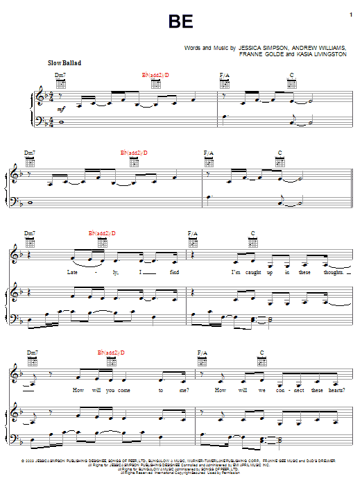 Jessica Simpson Be sheet music notes and chords. Download Printable PDF.