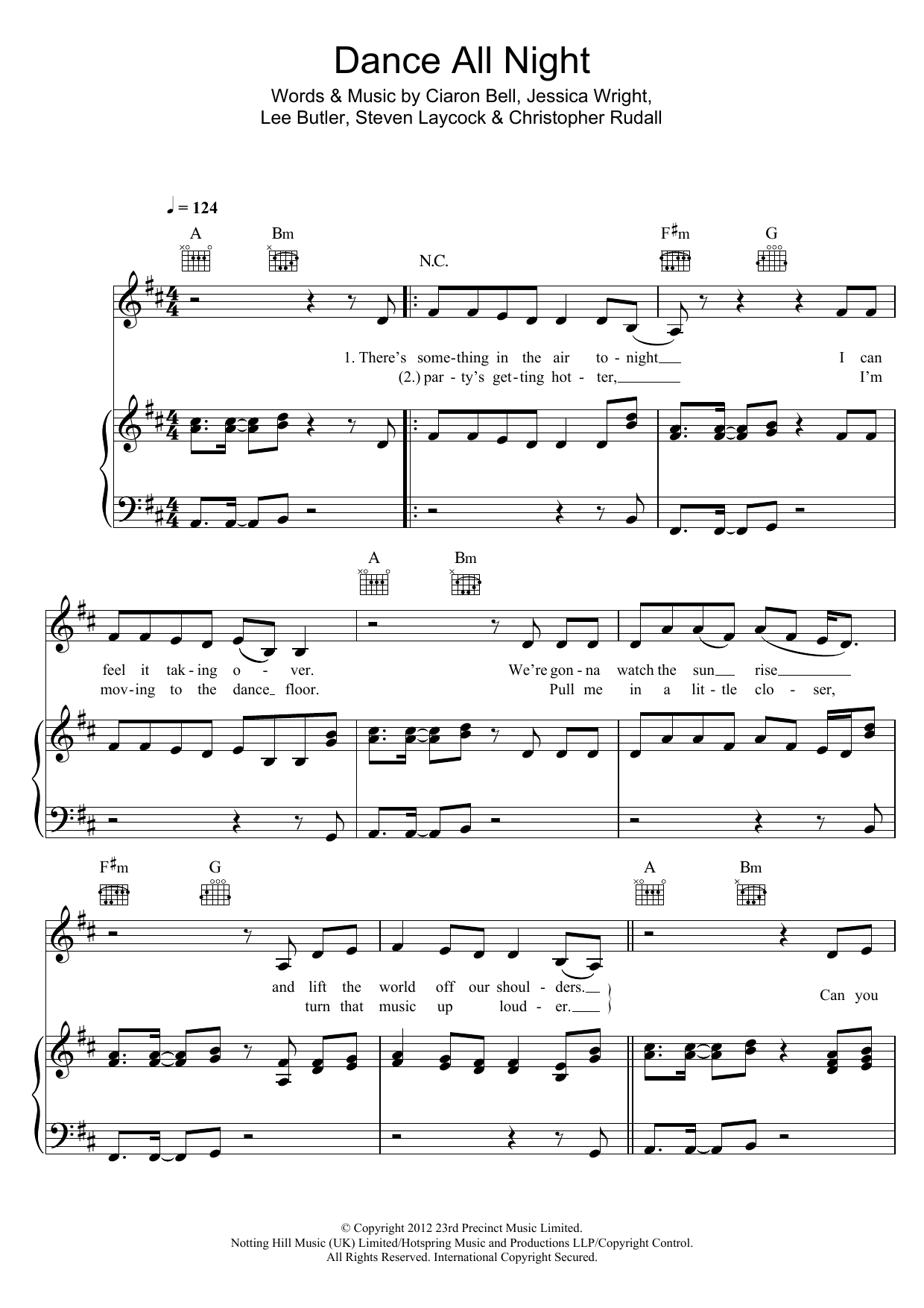 Jessica Wright Dance All Night sheet music notes and chords. Download Printable PDF.