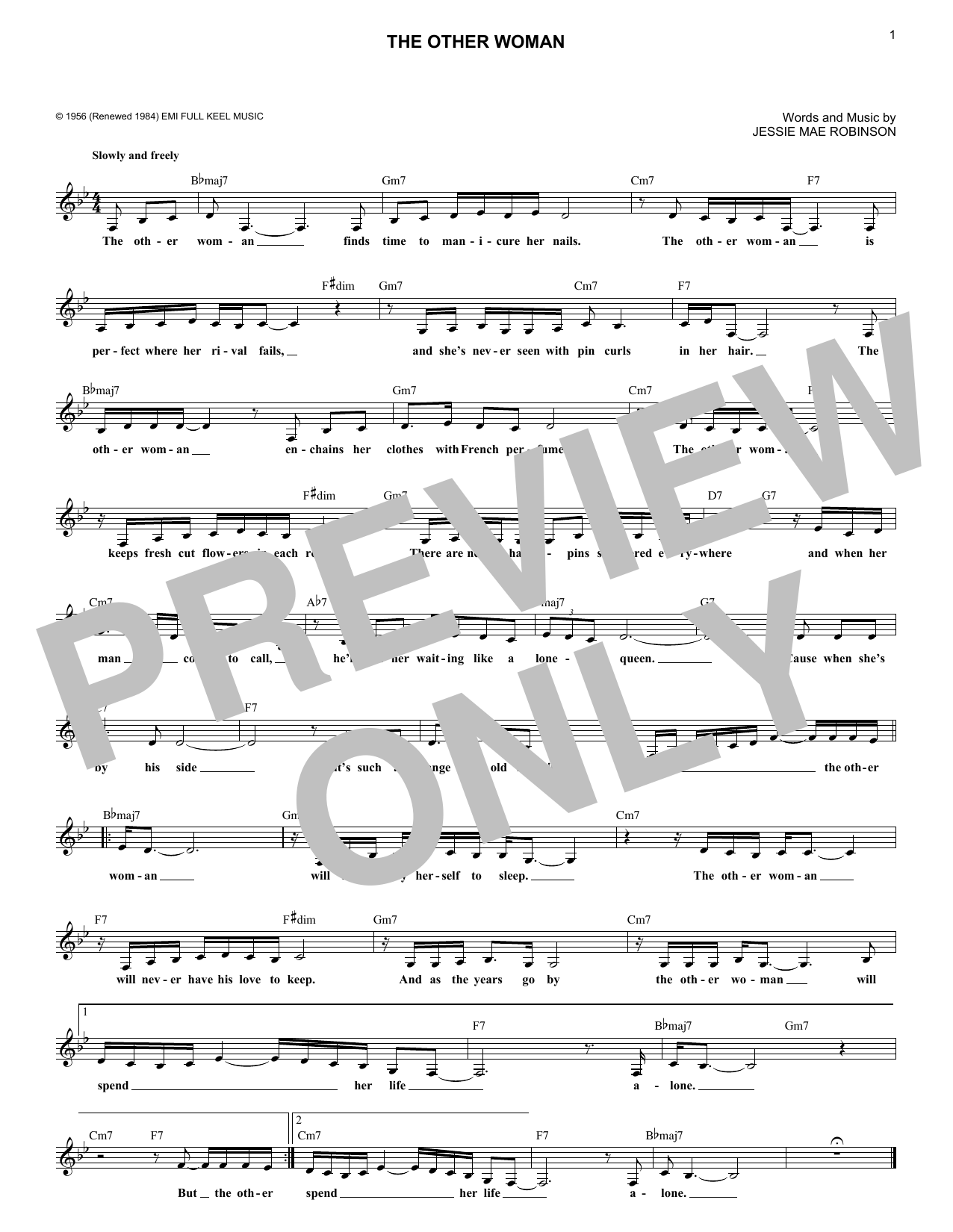 Jessie Robinson The Other Woman sheet music notes and chords. Download Printable PDF.