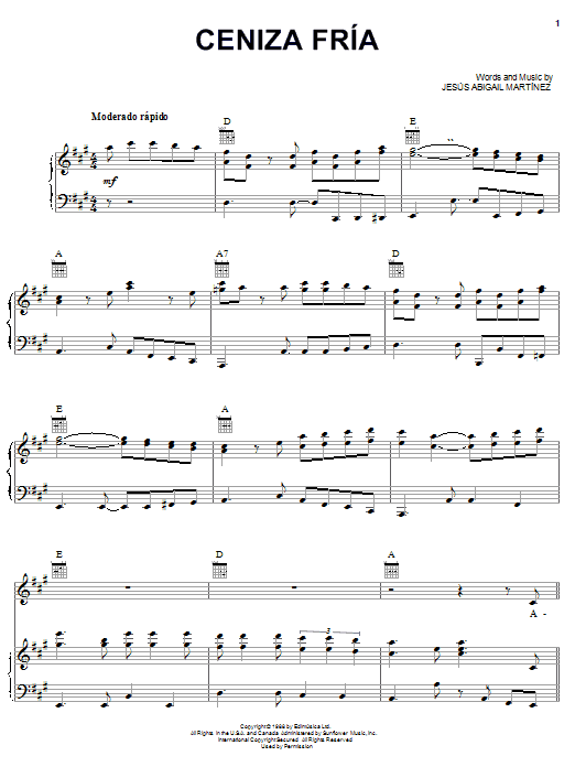 Jesus Abigail Martinez Ceniza Fría sheet music notes and chords. Download Printable PDF.