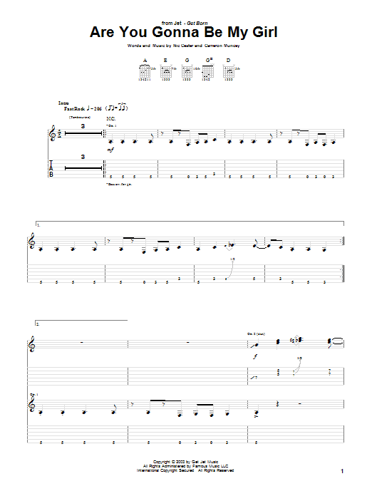 Jet Are You Gonna Be My Girl sheet music notes and chords. Download Printable PDF.