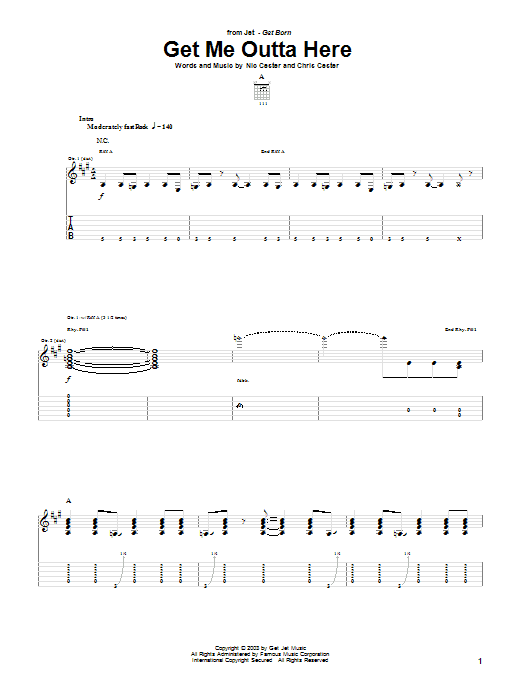 Jet Get Me Outta Here sheet music notes and chords. Download Printable PDF.