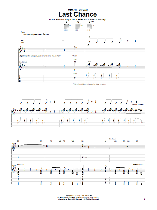 Jet Last Chance sheet music notes and chords. Download Printable PDF.