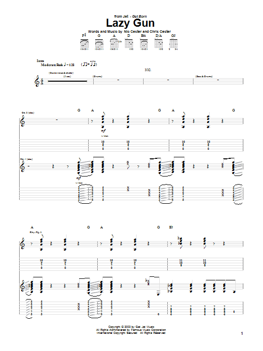 Learn to play Jet Lazy Gun sheet music for Guitar Tab in minutes. Jet Lazy Gun sheet music notes and chords. Download Printable PDF.