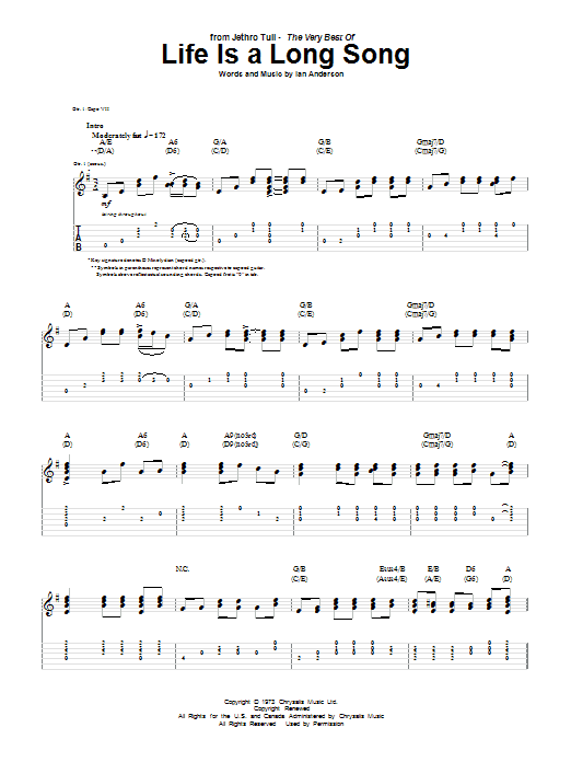 Learn to play Jethro Tull Life Is A Long Song sheet music for Guitar Tab in minutes. Jethro Tull Life Is A Long Song sheet music notes and chords