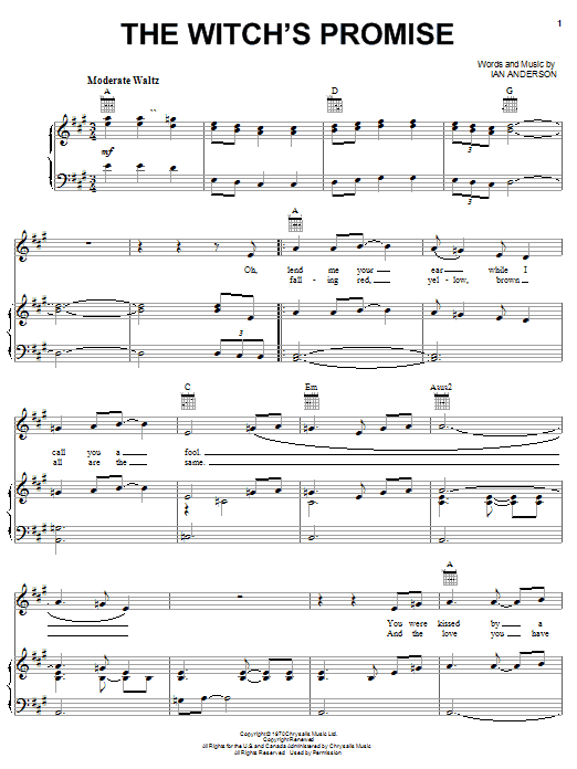 Jethro Tull "The Witch's Promise" Sheet Music PDF Notes, Chords Rock