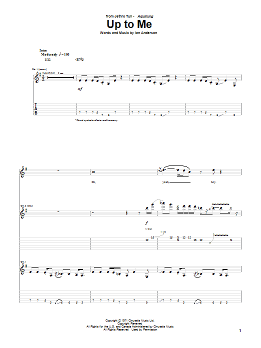 Jethro Tull Up To Me sheet music notes and chords. Download Printable PDF.