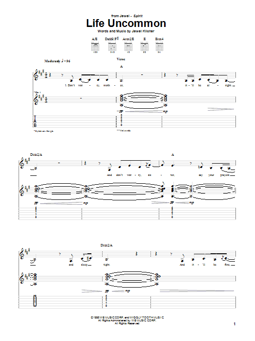 Jewel Life Uncommon sheet music notes and chords. Download Printable PDF.