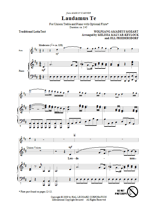 Jill Friedersdorf and Melissa Malvar-Keylock Laudamus Te sheet music notes and chords. Download Printable PDF.