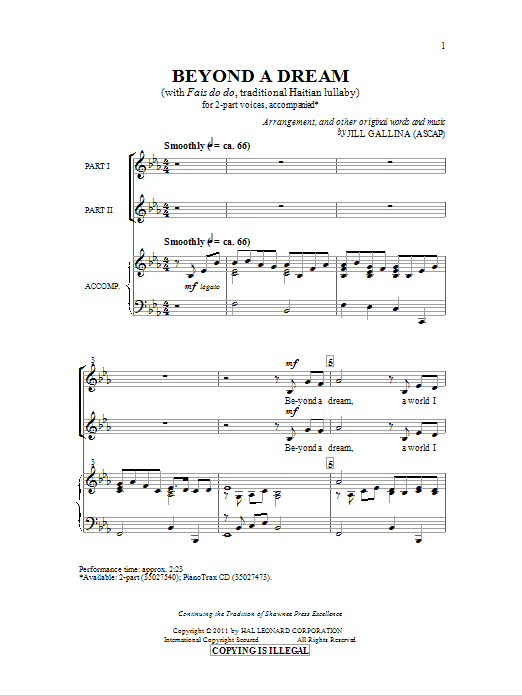 Jill Gallina Beyond A Dream sheet music notes and chords. Download Printable PDF.