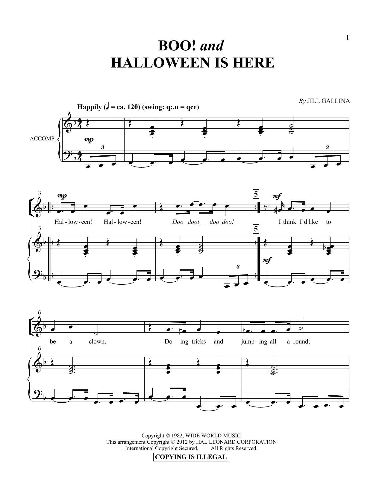 Learn to play Jill Gallina Boo! & Halloween Is Here sheet music for Vocal Duet in minutes. Price: 6.9900$ Jill Gallina Boo! & Halloween Is Here sheet music notes and chords arranged for Vocal Duet