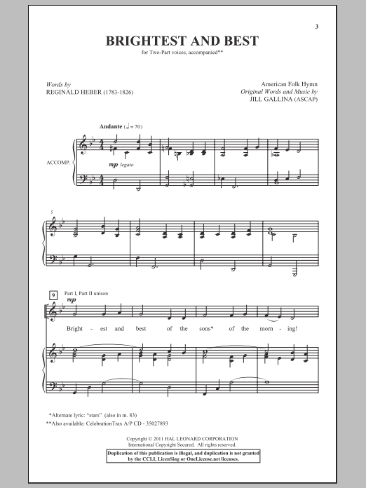 Michael & Jill Gallina Brightest And Best sheet music notes and chords. Download Printable PDF.