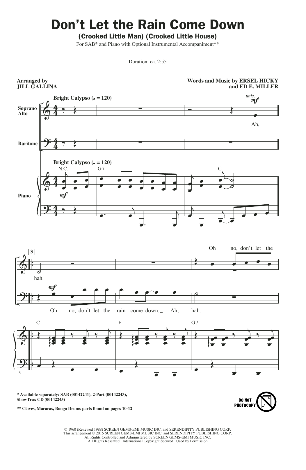 Serendipity Singers Don't Let The Rain Come Down (Crooked Little Man) (Crooked Little House) (arr. Jill Gallina) sheet music notes and chords arranged for 2-Part Choir