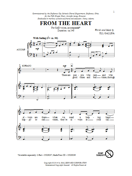 Jill Gallina From The Heart sheet music notes and chords. Download Printable PDF.