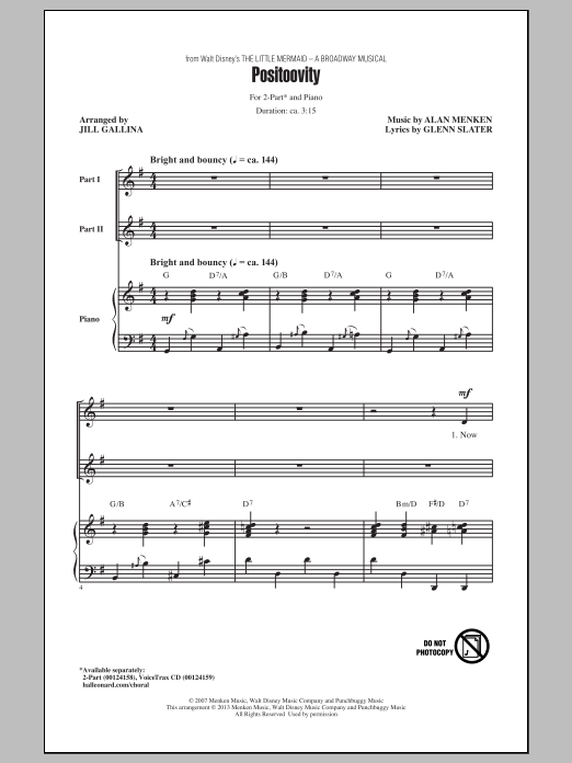 Alan Menken Positoovity (arr. Jill Gallina) sheet music notes and chords. Download Printable PDF.