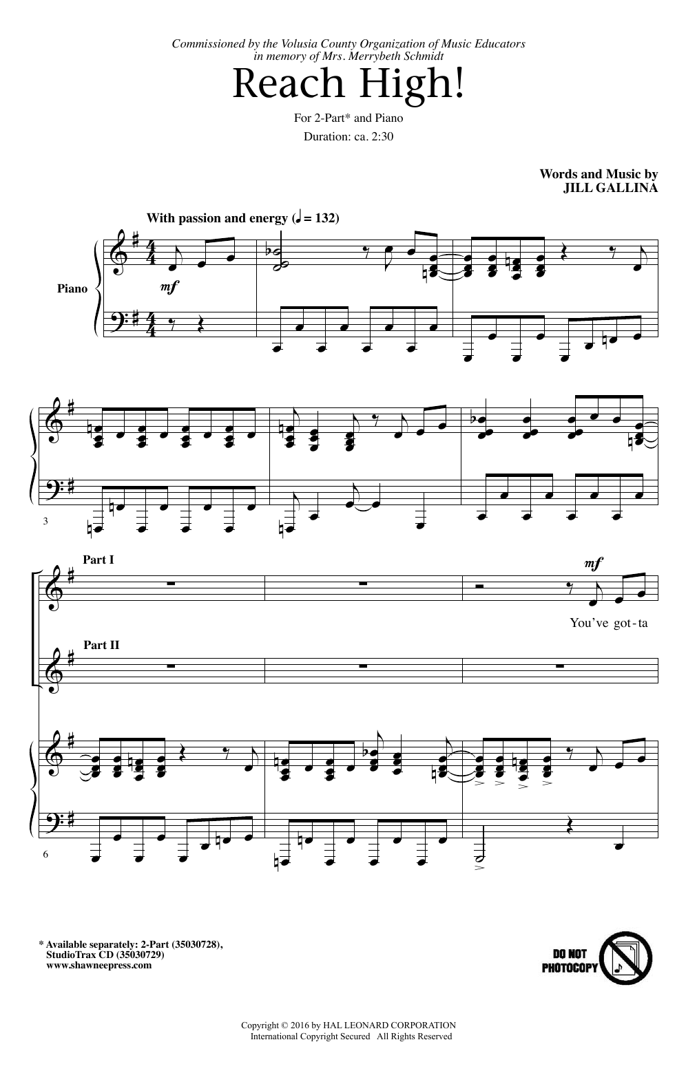 Jill Gallina Reach High! sheet music notes and chords. Download Printable PDF.