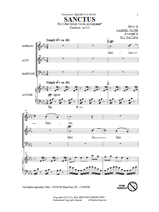 Jill Gallina Sanctus sheet music notes and chords. Download Printable PDF.