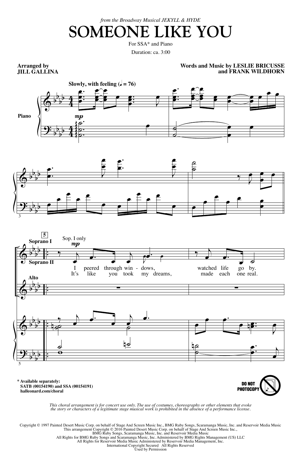 Learn to play Jill Gallina Someone Like You sheet music for SSA Choir in minutes. Price: 3.9900$ Jill Gallina Someone Like You sheet music notes and chords arranged for SSA Choir