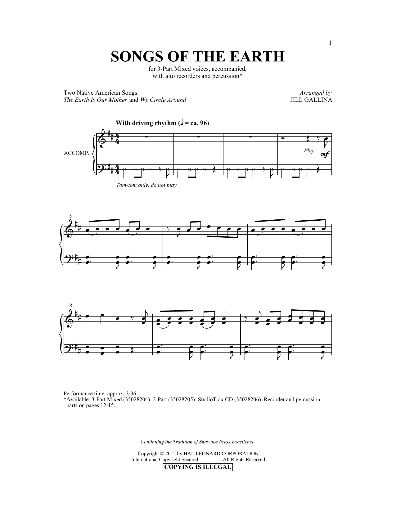 Learn to play Jill Gallina The Earth Is Our Mother sheet music for 3-Part Mixed Choir in minutes. Price: 3.9900$ Jill Gallina The Earth Is Our Mother sheet music notes and chords arranged for 3-Part Mixed Choir