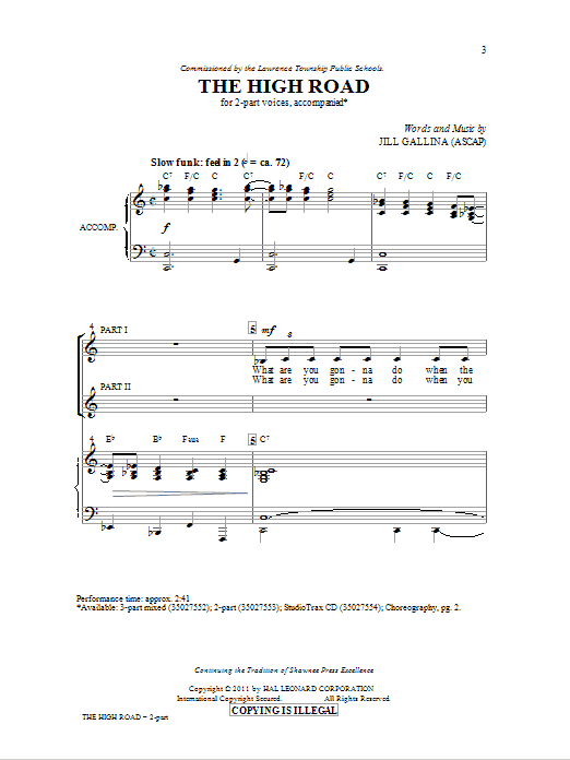 Jill Gallina The High Road sheet music notes and chords. Download Printable PDF.