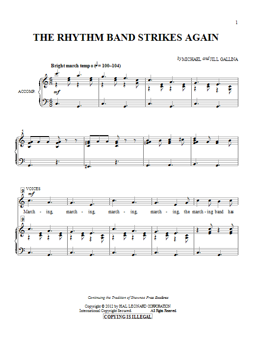Learn to play Michael & Jill Gallina The Rhythm Band Strikes Again sheet music for Choir in minutes. Price: 3.9900$ Michael & Jill Gallina The Rhythm Band Strikes Again sheet music notes and chords arranged for Choir